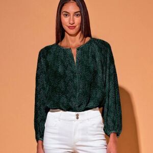 Tucker The Classic Blouse Emerald Spots in Silk Crepe de Chine